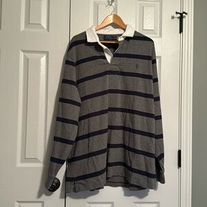 Ralph Lauren Polo XXL gray and navy striped pullover shirt